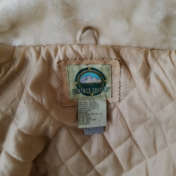 Vintage 80s, suede leather coat, fur fabric lined hood, XL by Weather Spirits - Picture 7 of 15